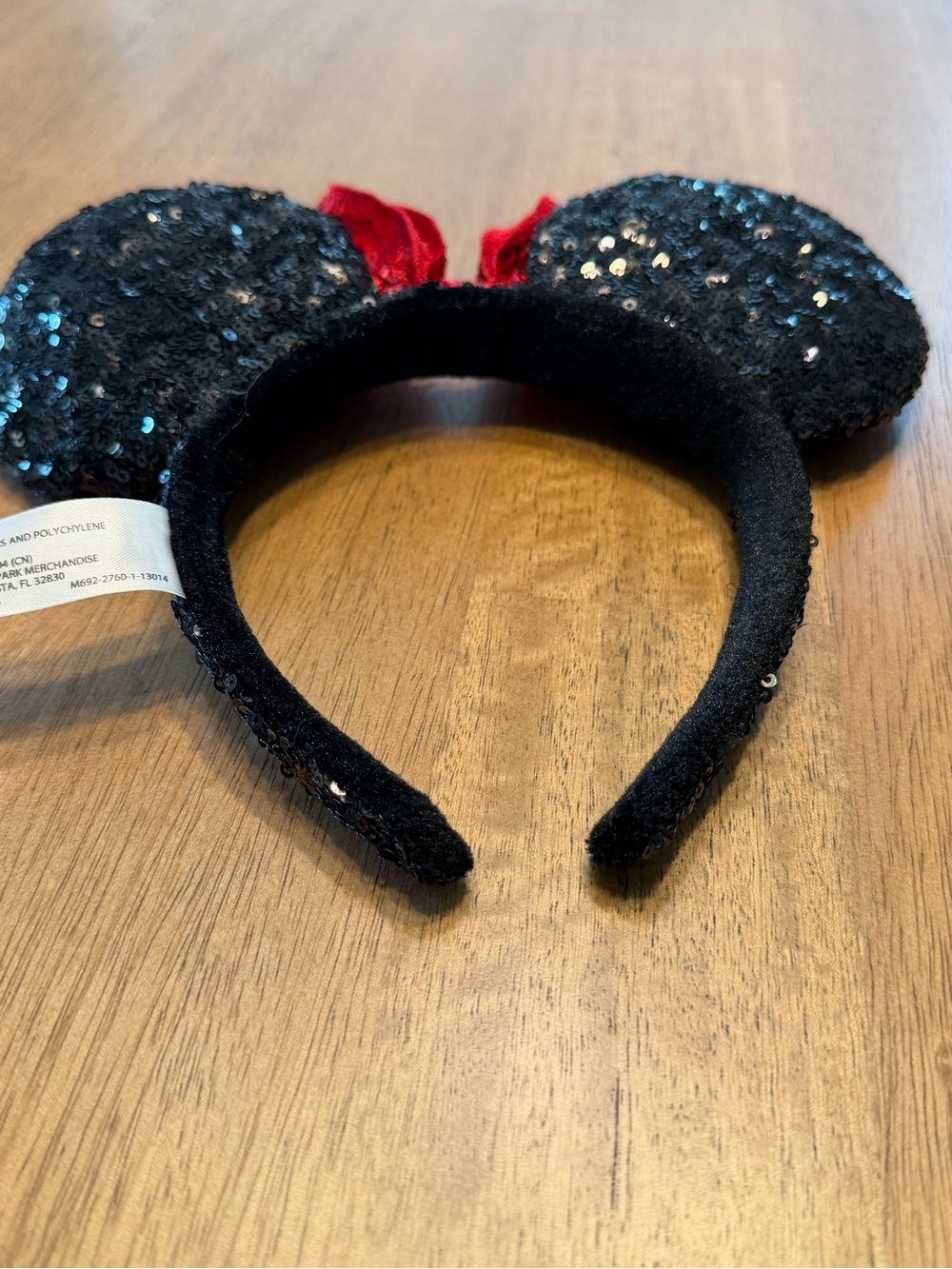 Disney Parks Minnie Mouse Black Sequin Ears Headband with Red Bow EUC - Picture 5 of 7